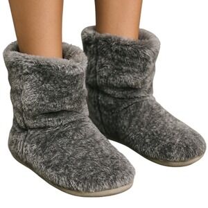 Dearfoams Womens Grey Faux Fur Lined Bootie Slippers Zip Closure Size‎ 5-6 Small